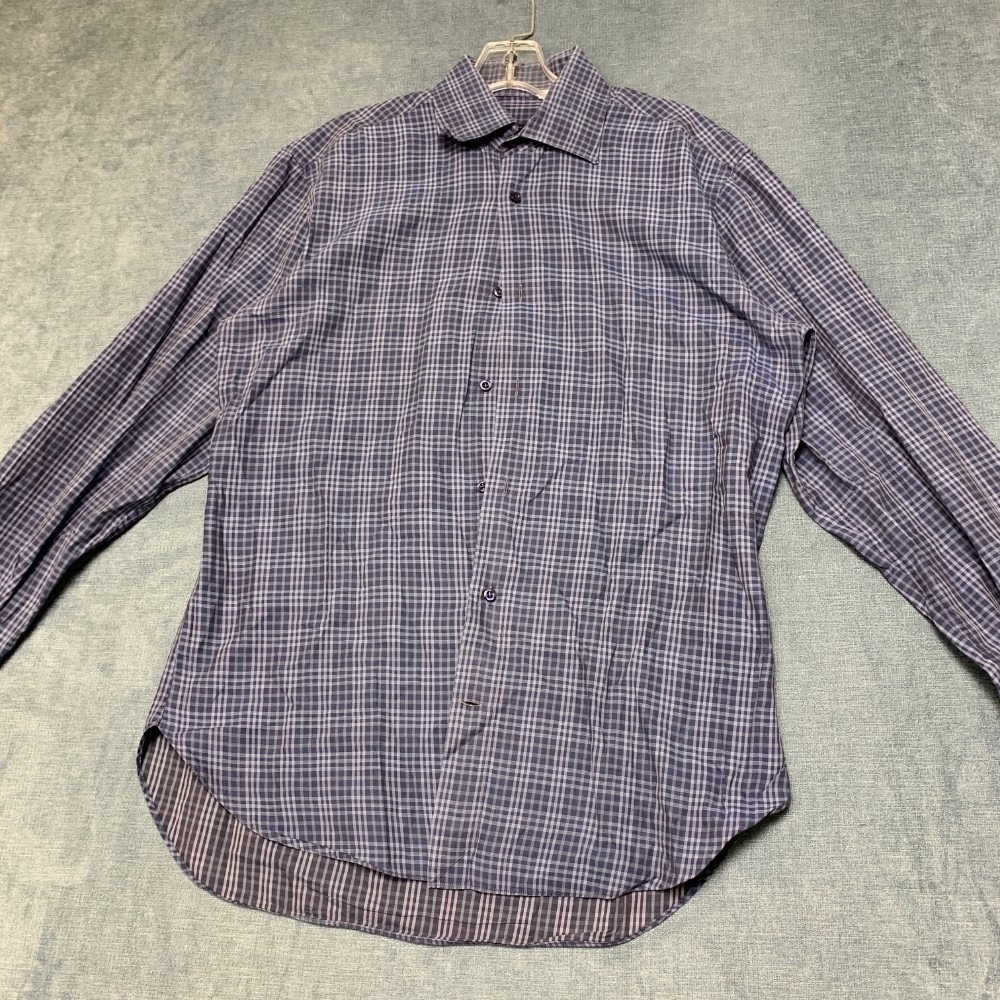 Culturata Shirt Mens Medium Navy Blue Plaid Round Hem Button Up Regular Fit